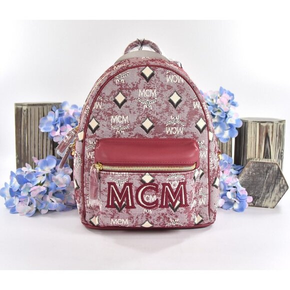 MCM Handbags - MCM Red Stark Vintage Jacquard Leather Small Backpack Book Bag NWT